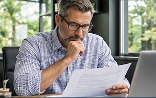 An owner reviewing documents at a desk